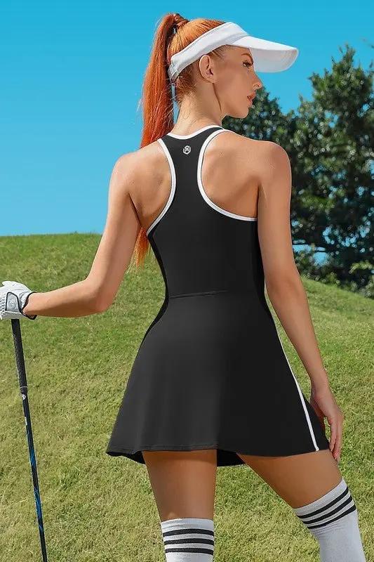 Bra V Neck Racerback Tennis Dresses with Shorts for Sports and Workout - Love Salve